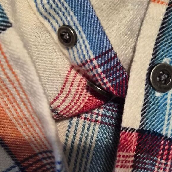 Ocean + Coast Mens XL PlaFlannel Red White & Blue Long Sleeve Button Up Shirt - Picture 5 of 6